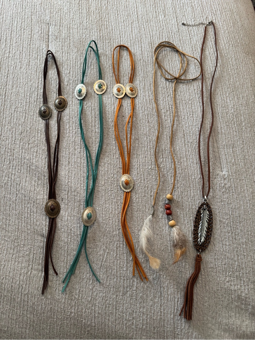 Boho Multi-Style Women’s Necklace Set in Brown, Teal, Orange and Natural